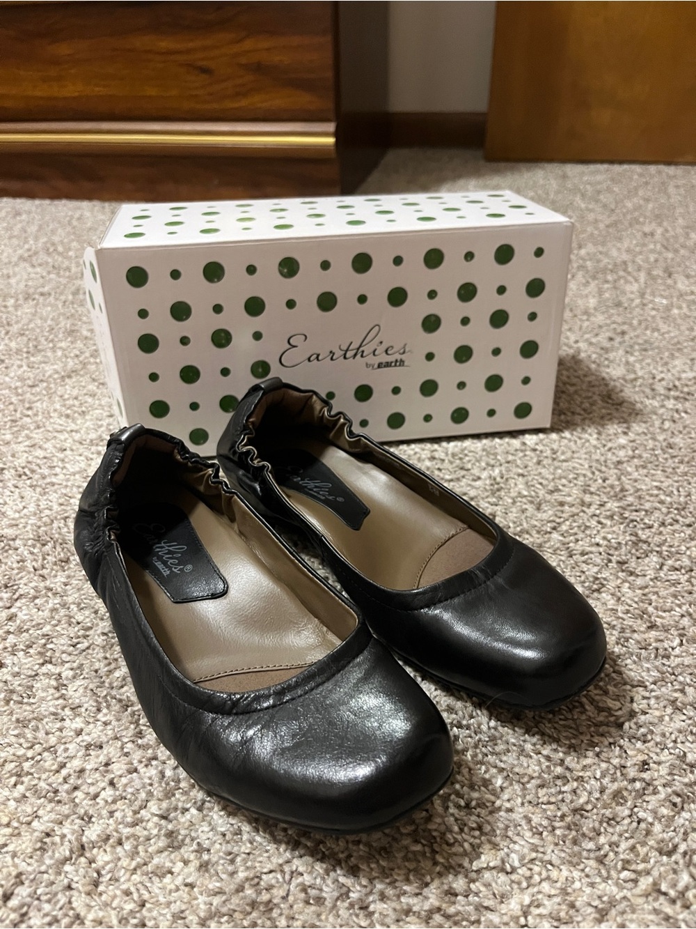 Earthies Black Leather Ballet Flats